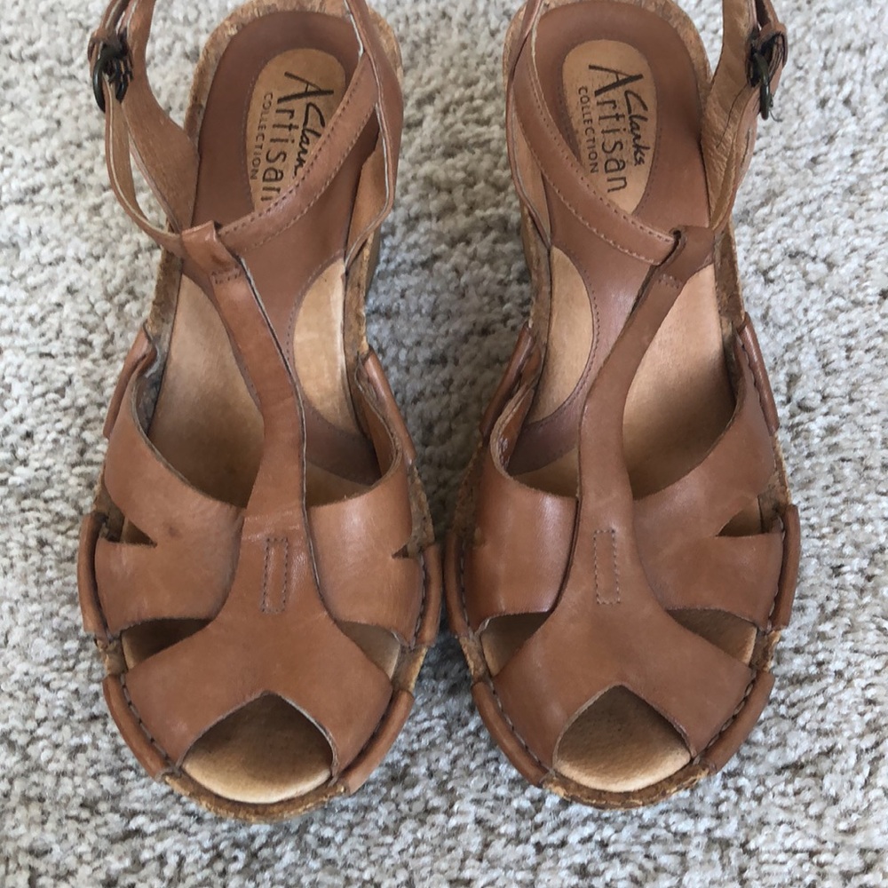 Clarks Artisan Wedge cork peep toe sandals-7.5